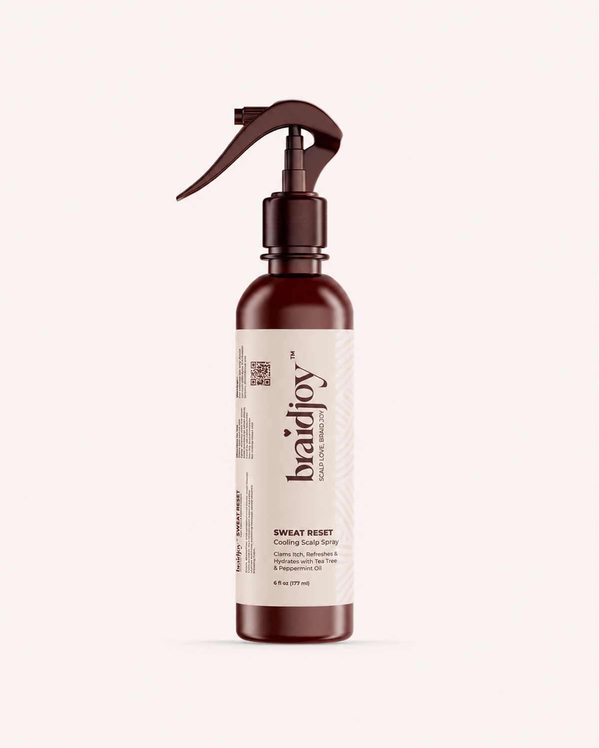 Amber braidjoy Sweat Reset cooling scalp spray on a light background, designed to soothe itch, refresh and balance the scalp, detox sweat and synthetic hair buildup, and support healthy hair growth during braids.